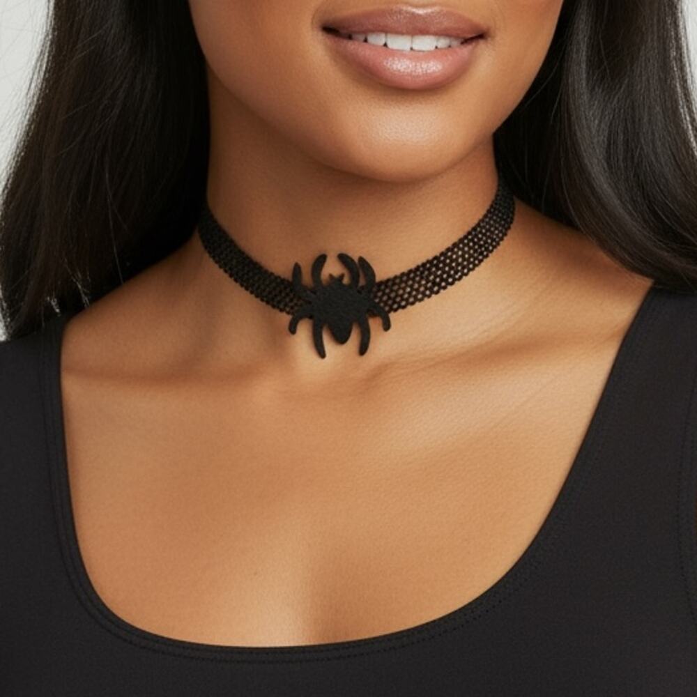 Black Gothic Spider Choker Necklace